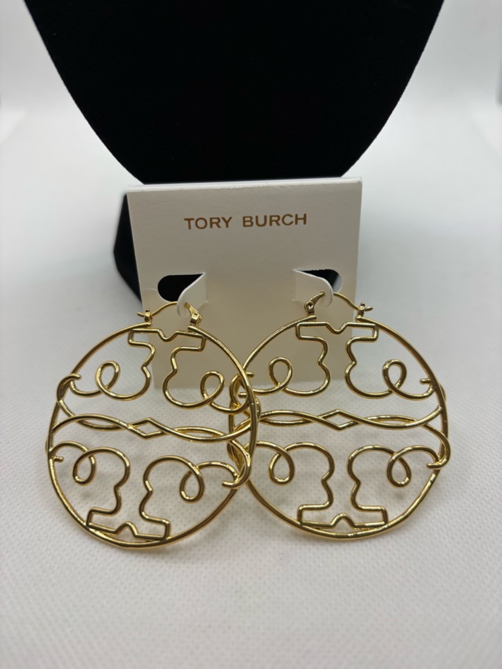 Tory Burch Openwork Gold Logo Circle Drop Earrings